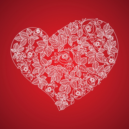 Red valentine heart in floral styleのイラスト素材