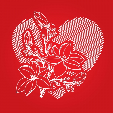 valentine card with heart and blossom branchのイラスト素材