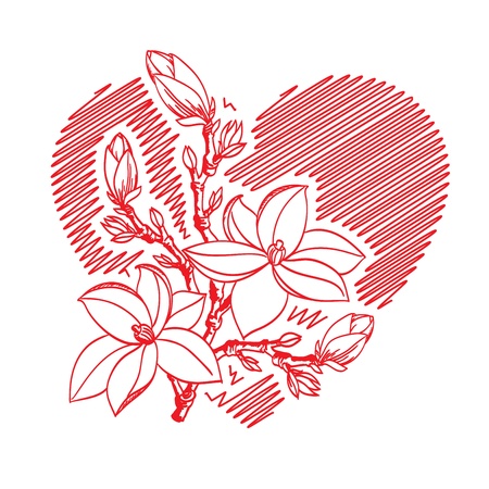valentine card with heart and blossom branchのイラスト素材