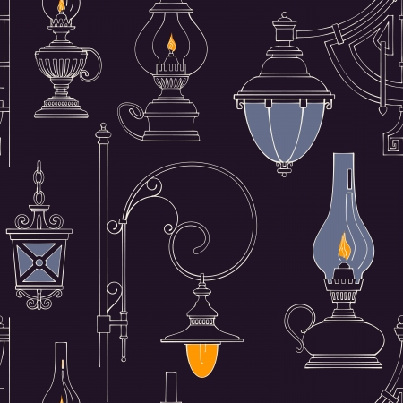 Vector vintage lamp seamless patternのイラスト素材