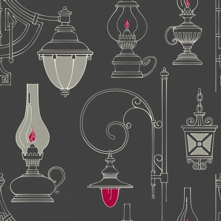 Vector vintage lamp seamless patternのイラスト素材