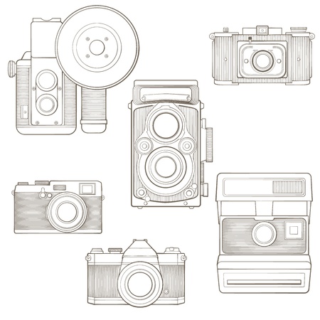 Vintage photo cameras set  Vector illustration のイラスト素材