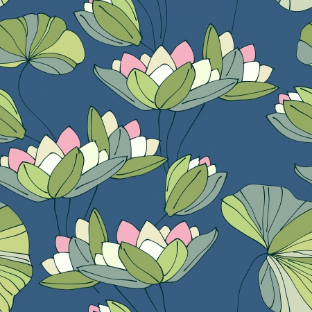 waterlily seamless flower tropical patternのイラスト素材