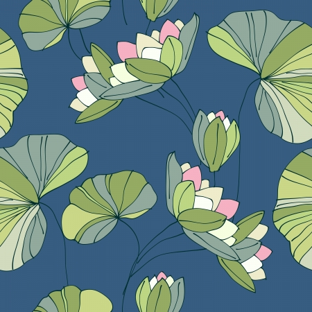 waterlily seamless flower tropical patternのイラスト素材