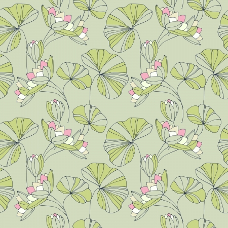waterlily seamless flower tropical patternのイラスト素材