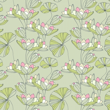 waterlily seamless flower tropical patternのイラスト素材