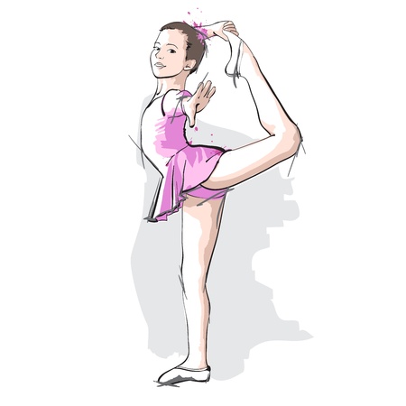 Ballerina little girl in a pink dress and pointeのイラスト素材