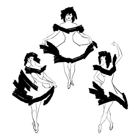 Cabaret dancer silhouettes setのイラスト素材