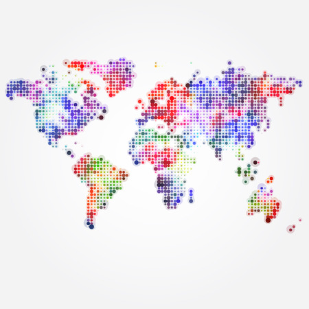 World Map with colored dots of different sizesのイラスト素材