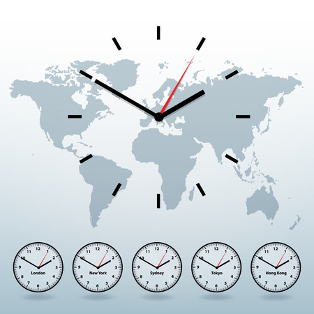 world map and world time vector backgroundのイラスト素材