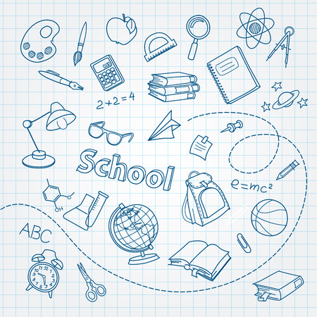 School doodle on notebook page vector backgroundのイラスト素材