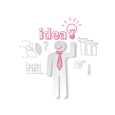 Paper man, light and word idea on the background of business graphs.のイラスト素材