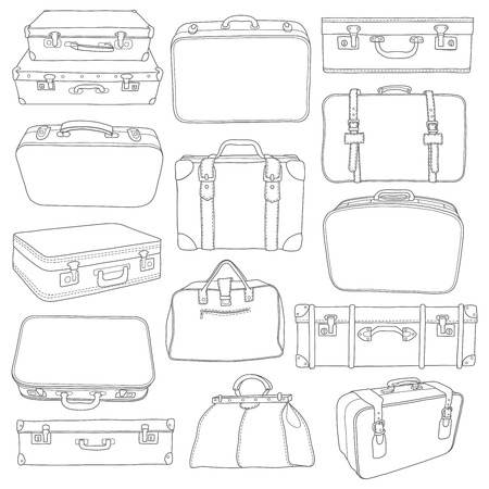 Set of Vintage Suitcases doodle - for design in vectorのイラスト素材