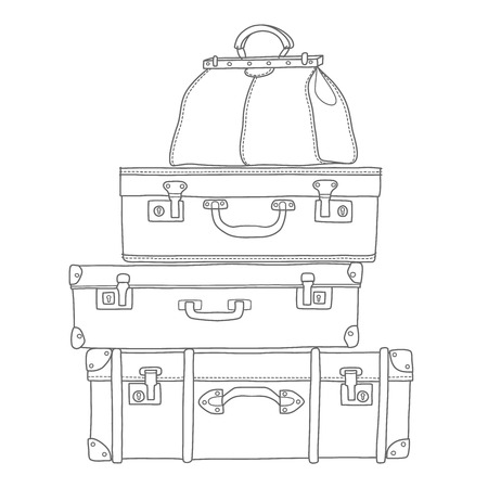 Sketch of the suitcases on white background, isolated vectorのイラスト素材
