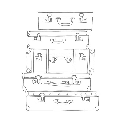 Sketch of the suitcases on white background, isolated vectorのイラスト素材