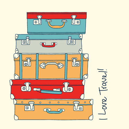 Collection of travel retro suitcases love travel concept vectorのイラスト素材