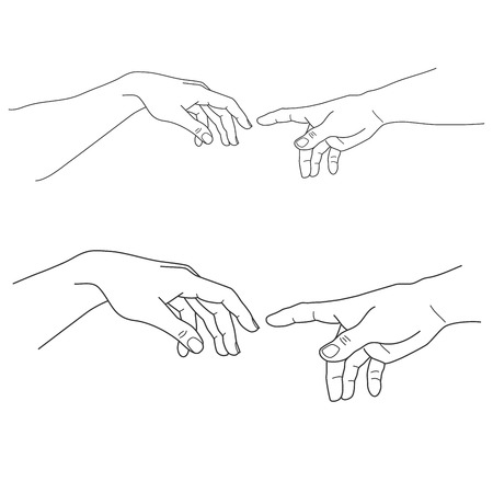 Adam and God hands, touch, hope and help, assistance and support religion, vector illustrationのイラスト素材