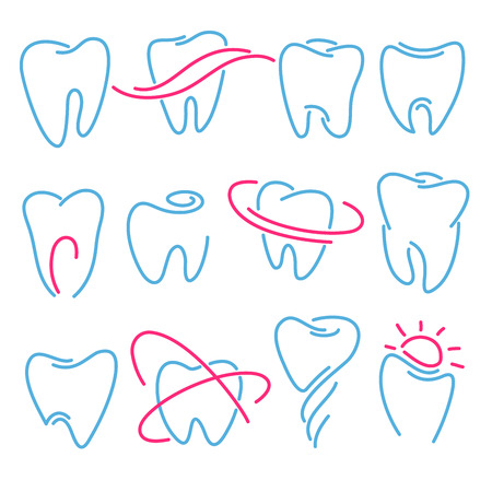 Set of teeth, tooth icons on white background. Can be used as logo for dental, dentist or stomatology clinic, teeth care and health conceptの写真素材
