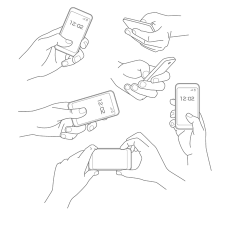 Hand holding smartphone vector illustrations collectionの写真素材