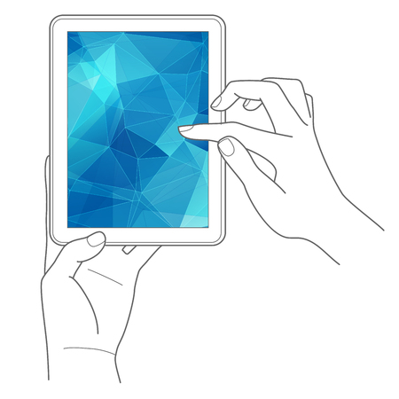 Hands holding digital tablet computer with abstract background Vector illustrationの写真素材
