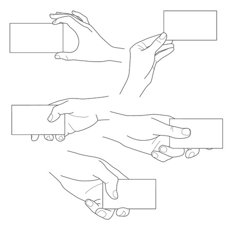 Hand holding blank business card illustrations vector setの写真素材