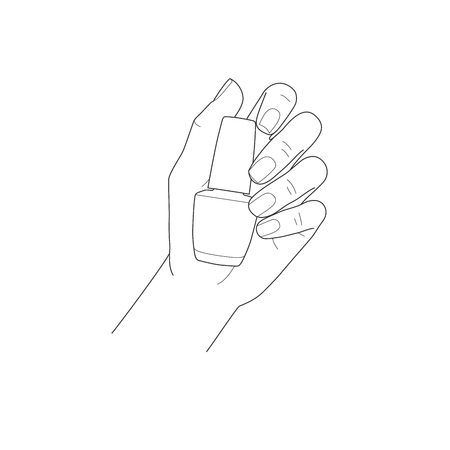 Female hand with manicure holding nail polish, vector  imageの写真素材