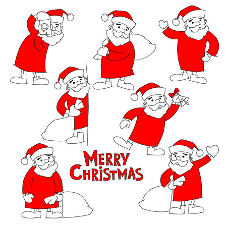 Santa Claus and the words Merry Christmas, doodle vector big setの写真素材