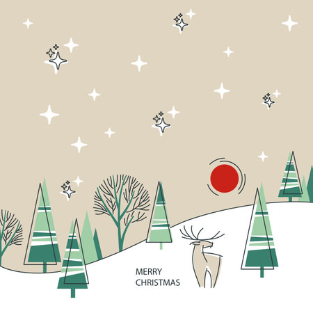 Christmas postcard in vintage style. Winter scene, forest backgroundのイラスト素材