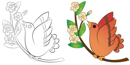bird sitting on a branch coloring on a white background vectorのイラスト素材