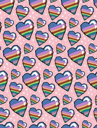 seamless pattern with multi-colored hearts. on a pink background. Template for wallpaper, packaging, textile, fabric.のイラスト素材