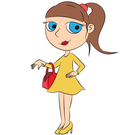cartoon girl with red bag on white background vectorのイラスト素材