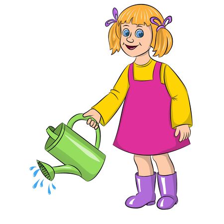cartoon girl gardener watering watering canのイラスト素材