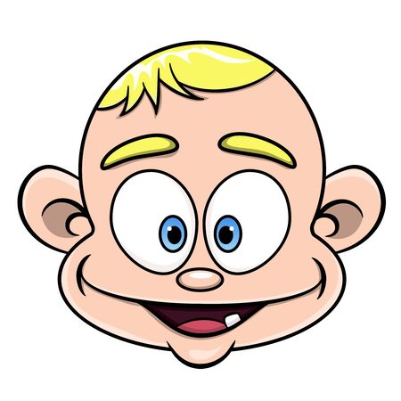 cartoon little baby face with blue eyes and blond hair. vector isolated white backgroundのイラスト素材