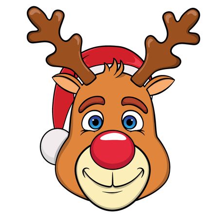 Santa claus deer head in christmas hat, cute cartoon isolated on white background.のイラスト素材