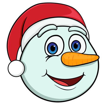 head of a cartoon smiling snowman in a christmas hat. vector on a white backgroundのイラスト素材