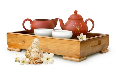 Photo of the tea ceremony on a white backgroundの写真素材