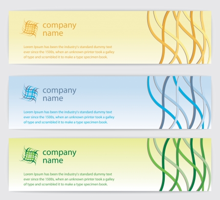 Three Invitation cards with  lines on background, colorized of yellow, blue, green illustrationのイラスト素材