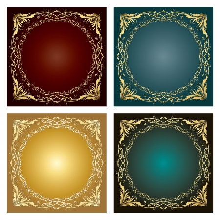  illustration Set of four vintage ornaments over colorized background.  illustration.のイラスト素材