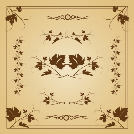 leaves and borders on seamless retro background, illustrationのイラスト素材