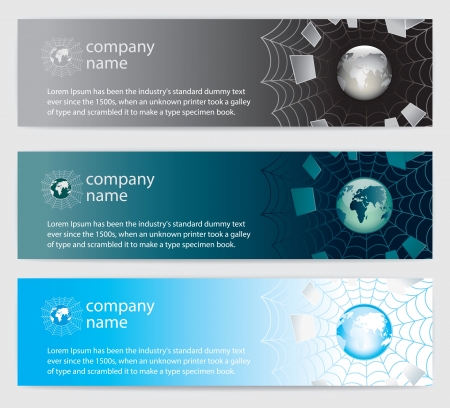 Three colored cards with a blank text  Internet web transmits e-mails around the globe icon   illustration のイラスト素材