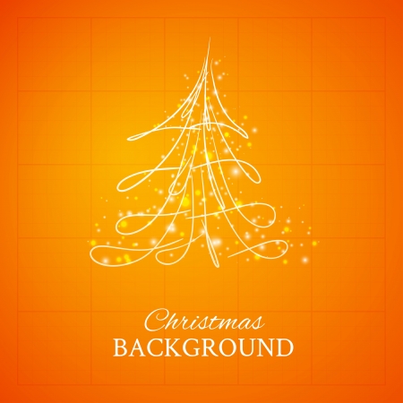 Simple sketch and glossy Christmas tree isolated on orange backgroundのイラスト素材