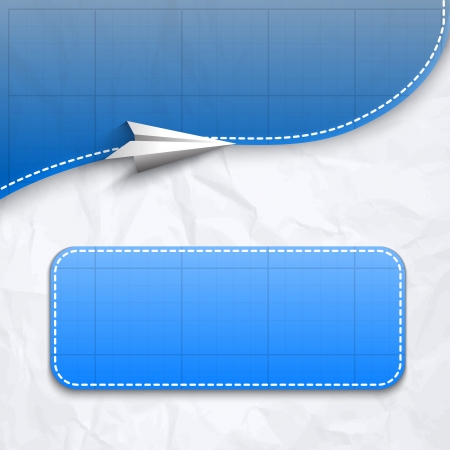 Paper airplane on blue background with banner   illustration のイラスト素材