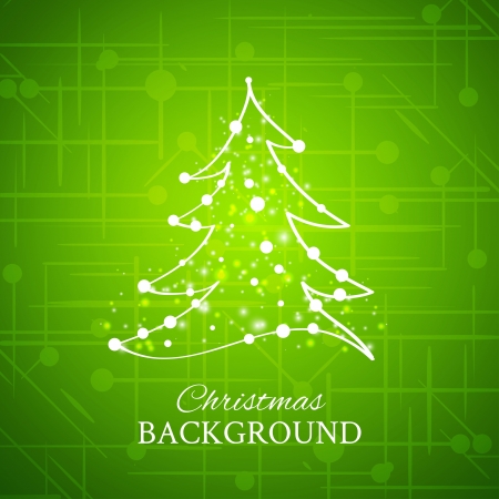 Simple sketch and glossy Christmas tree isolated on green backgroundのイラスト素材