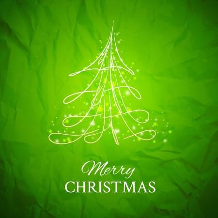 Simple sketch and glossy Christmas tree isolated on green backgroundのイラスト素材