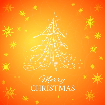 Simple sketch and glossy Christmas tree isolated on orange backgroundのイラスト素材