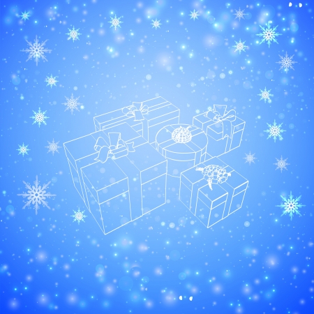 White gift boxes decorated with ribbon over snowfall background   illustration のイラスト素材
