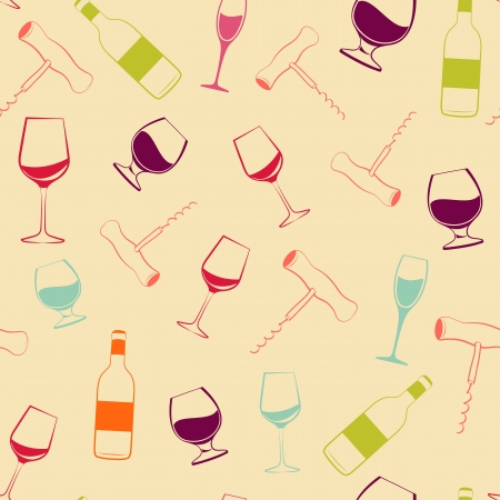 Wine glass, bottle and screw seamless patern  illustration のイラスト素材