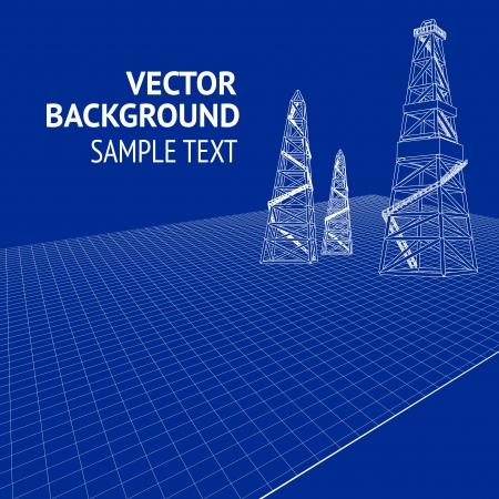 Oil derrick over blueprint  Vector illustrationのイラスト素材