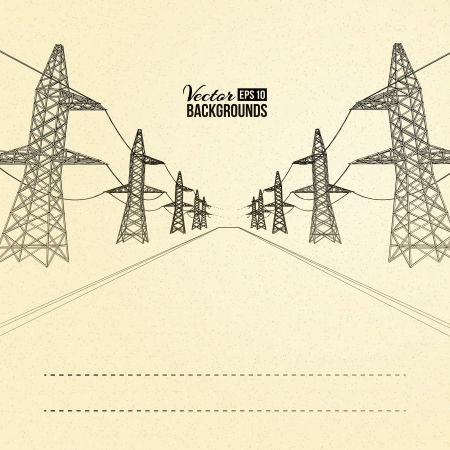 Electric pylons in perspective  Vector illustrationのイラスト素材