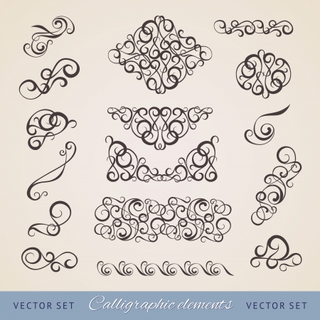 Calligraphic design elements set  Vector illustration, eps10, contains transparencies, gradients and effects のイラスト素材